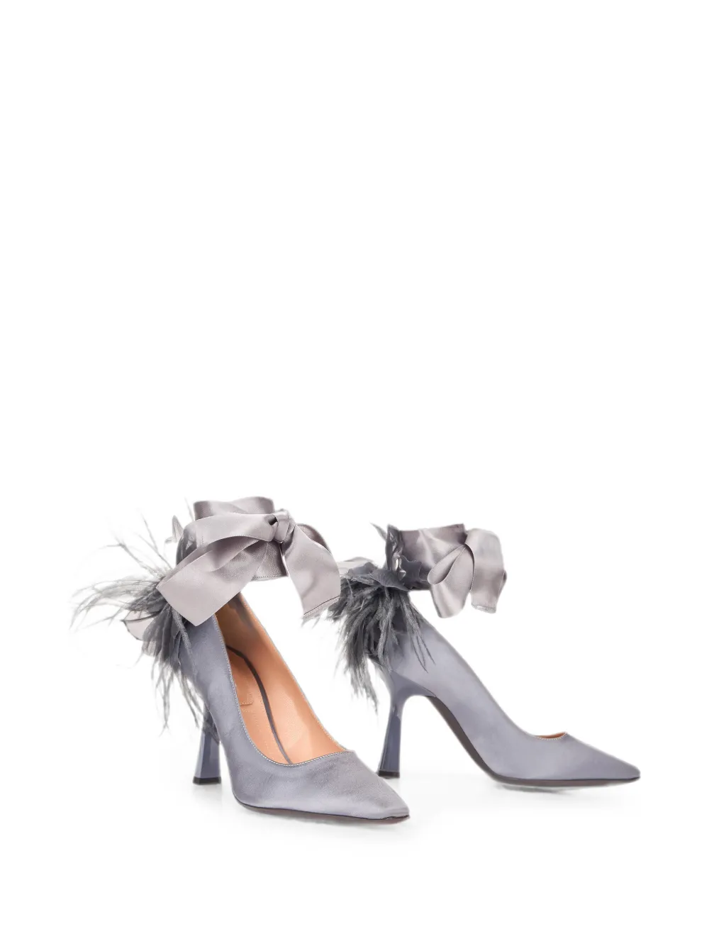 Alberta Ferretti feather-embellished bow-detail pumps Grijs