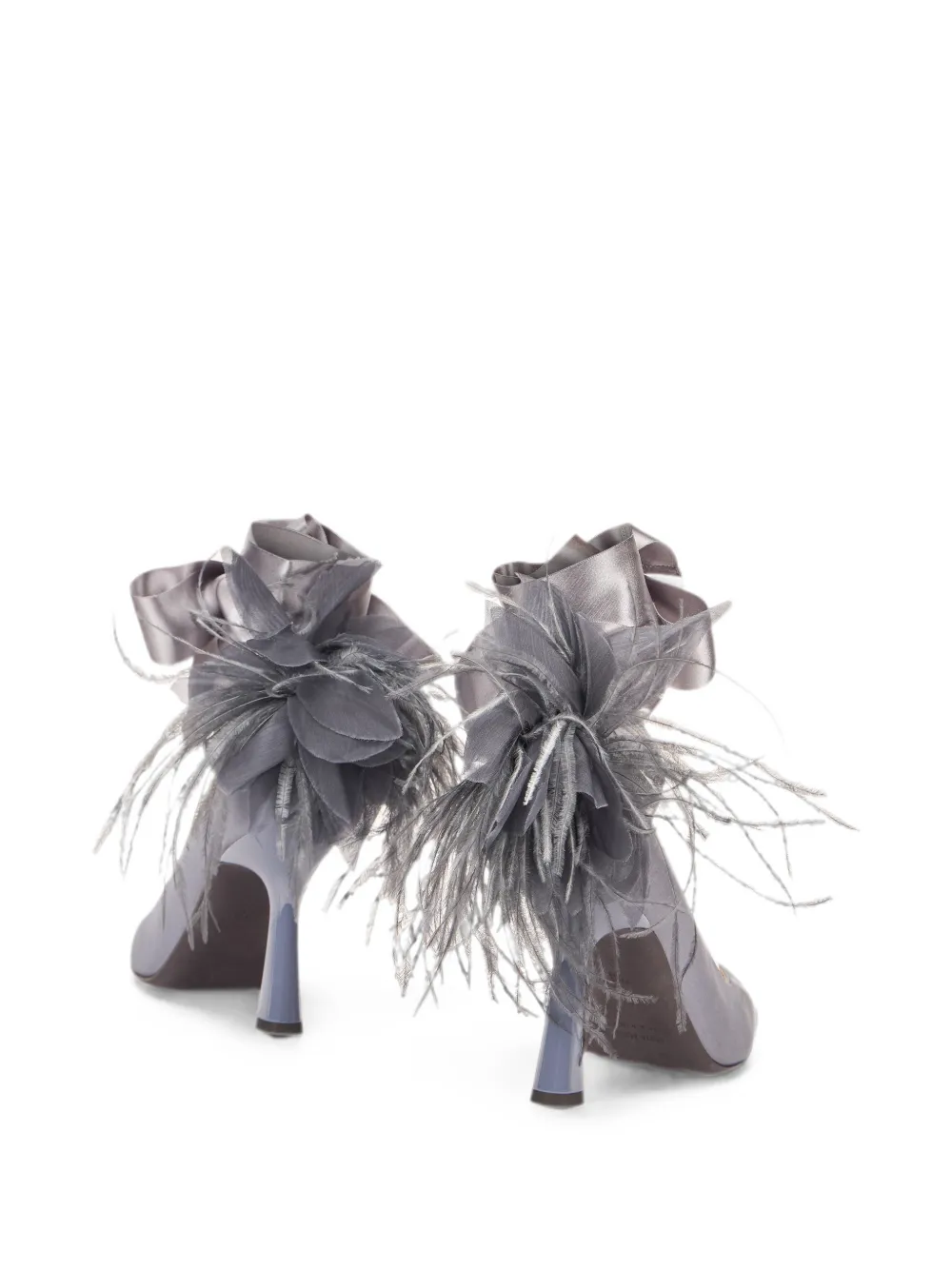 Alberta Ferretti feather-embellished bow-detail pumps Grijs