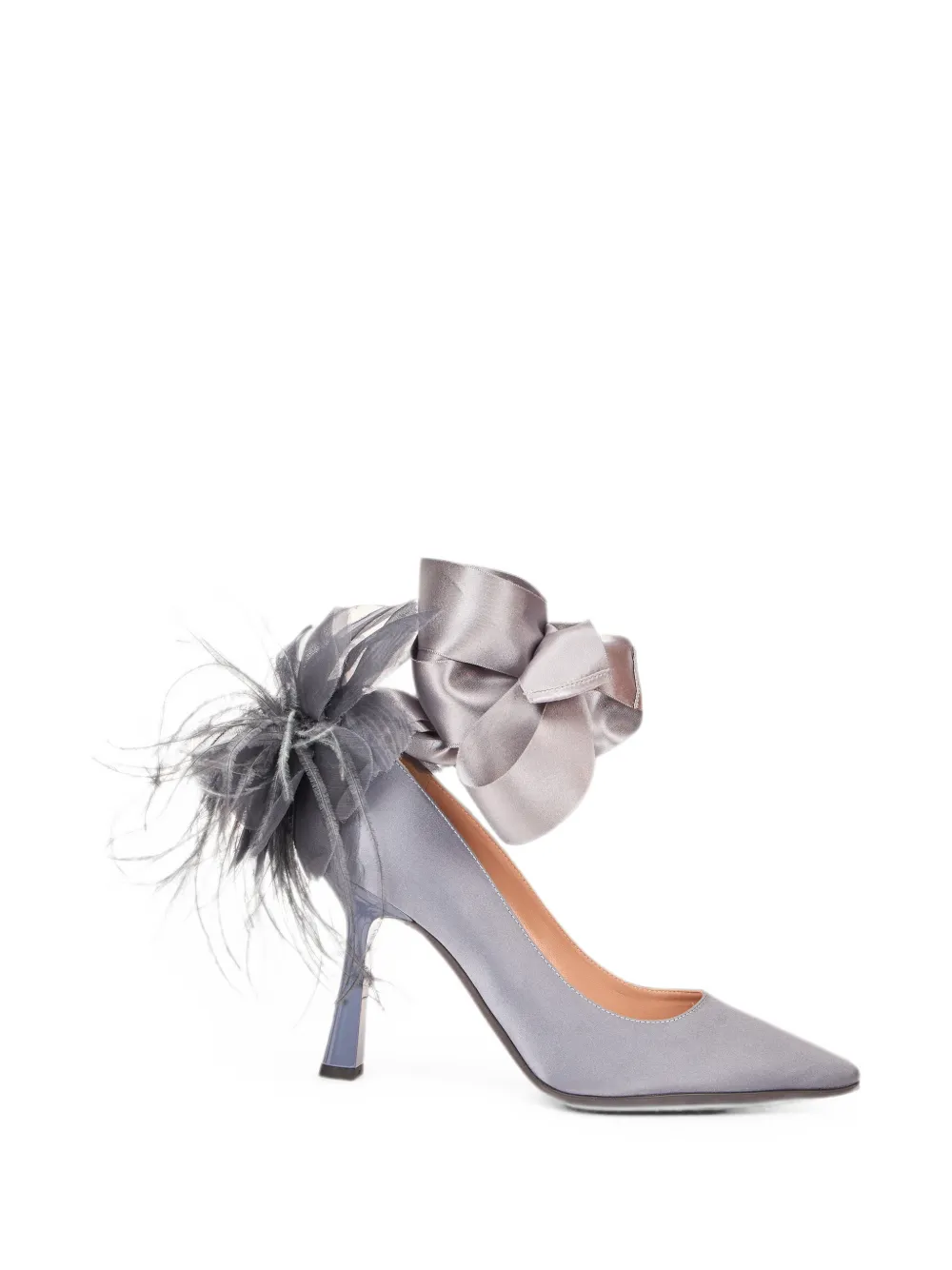 Alberta Ferretti Feather-embellished Bow-detail Pumps In 그레이