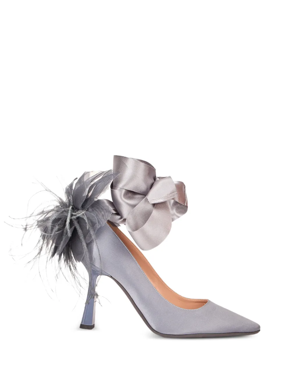 Alberta Ferretti feather-embellished bow-detail pumps Grijs