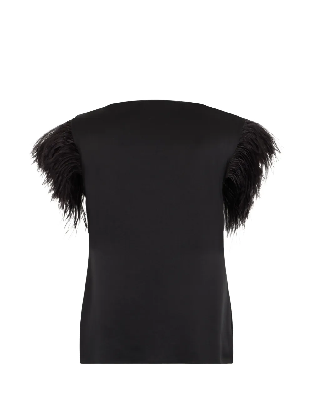 Alberta Ferretti Metallic T-shirt verfraaid met veren afwerking Zwart