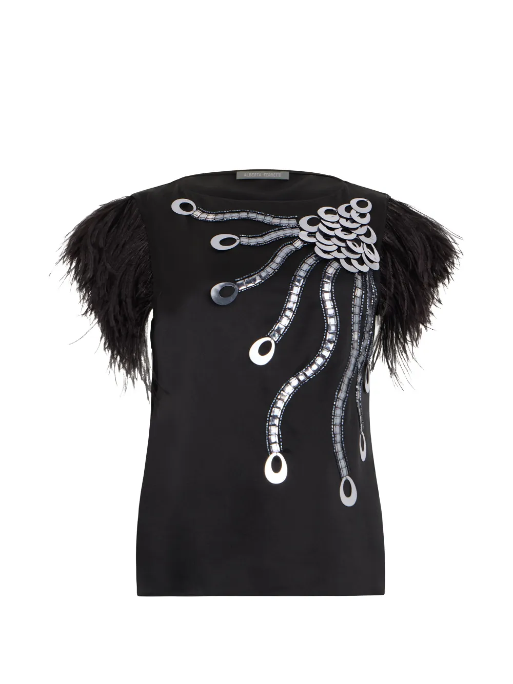 Alberta Ferretti feather-trim metallic-embellished T-shirt - Nero