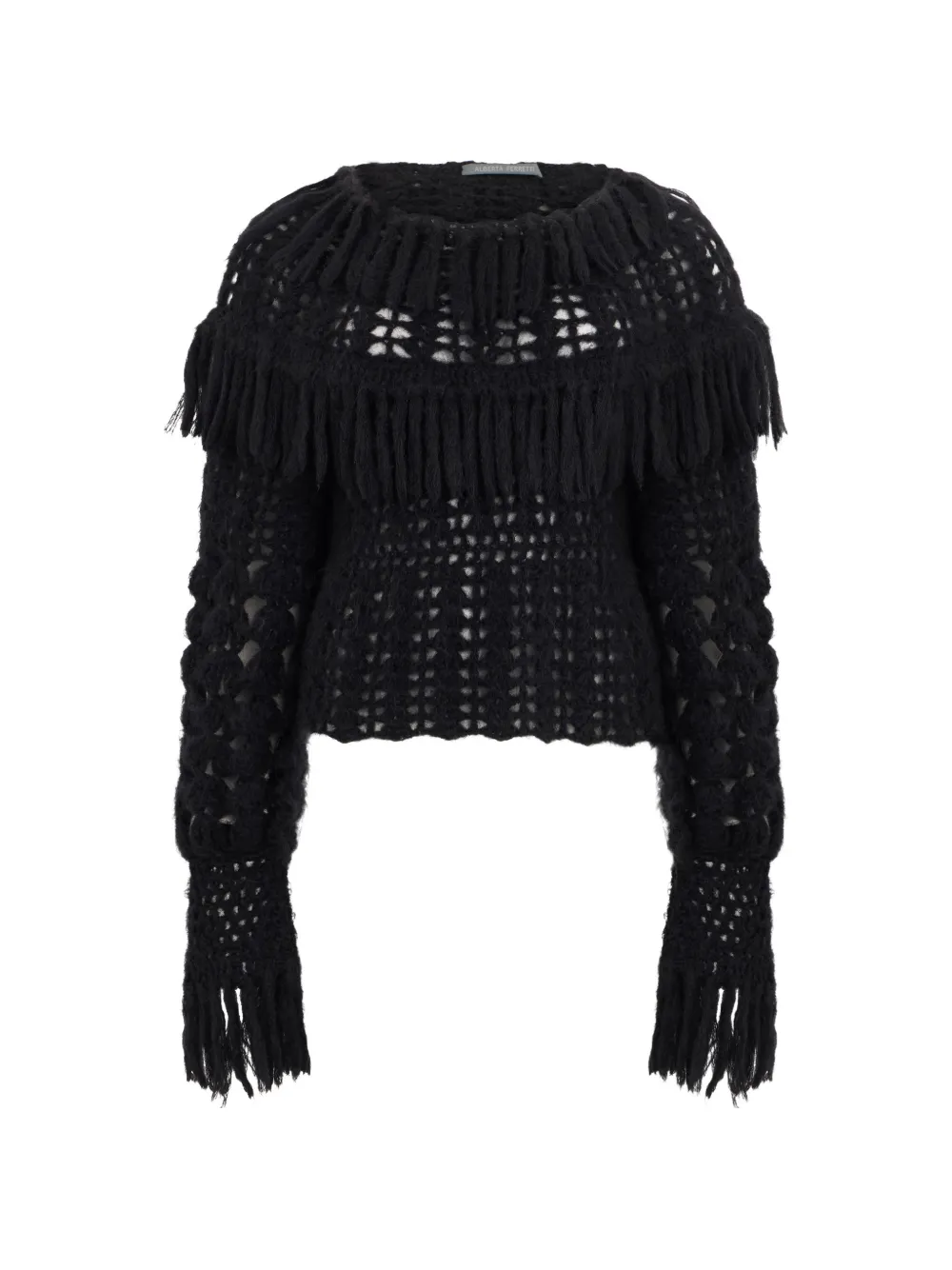 Alberta Ferretti fringe-detail open-knit sweater - Schwarz