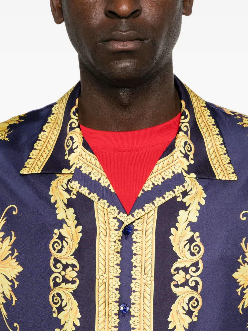 Versace Overhemd met barokprint en korte mouwen Paars