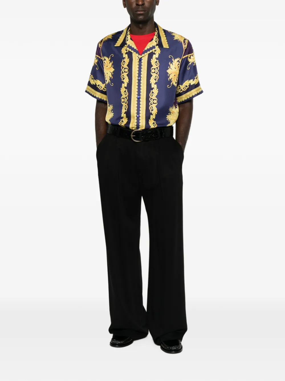 Versace Overhemd met barokprint en korte mouwen Paars