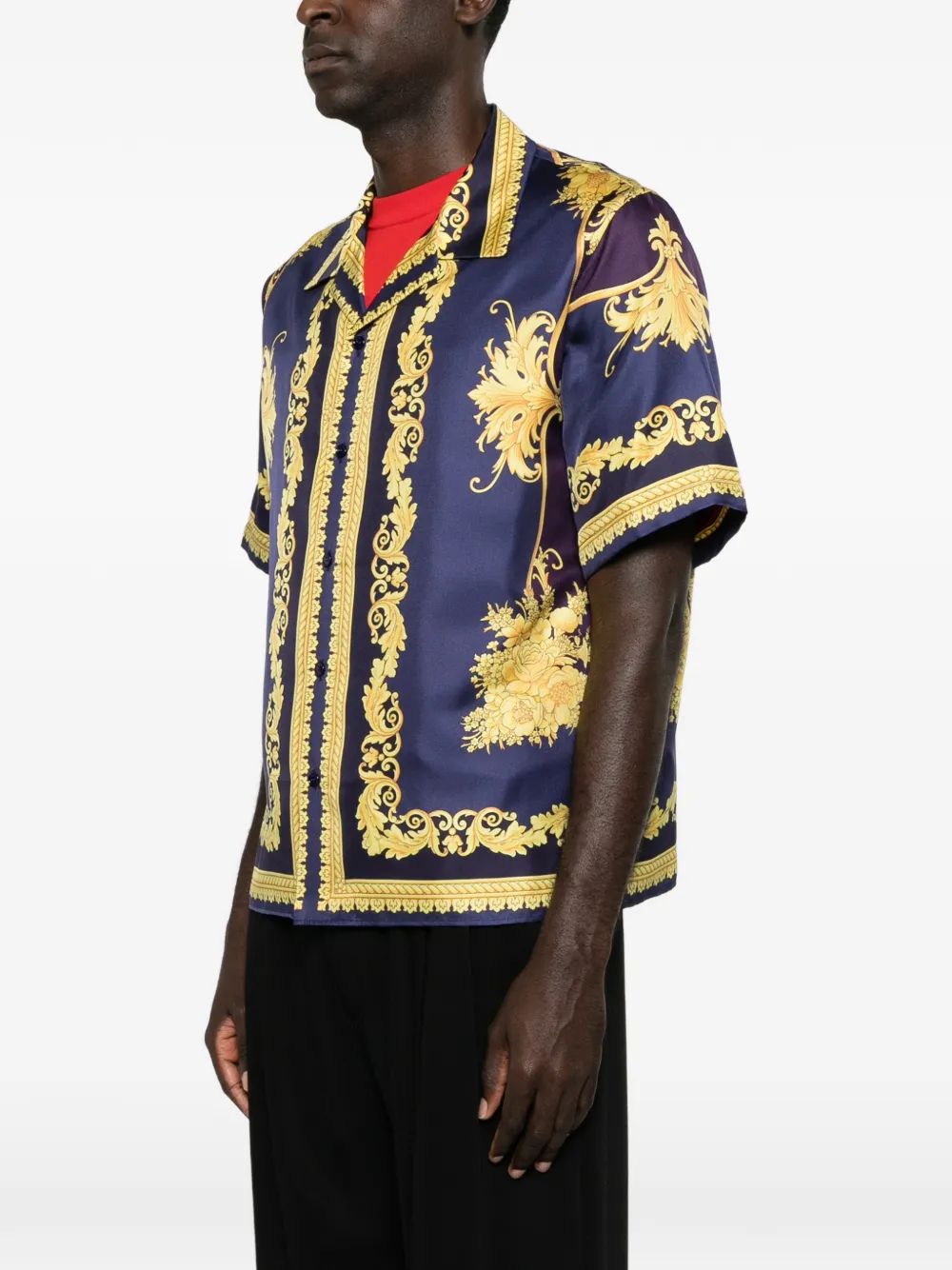 Versace Overhemd met barokprint en korte mouwen Paars