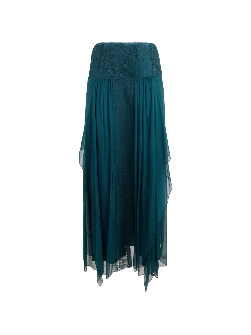 Alberta Ferretti lace-trim fringed maxi skirt · 42