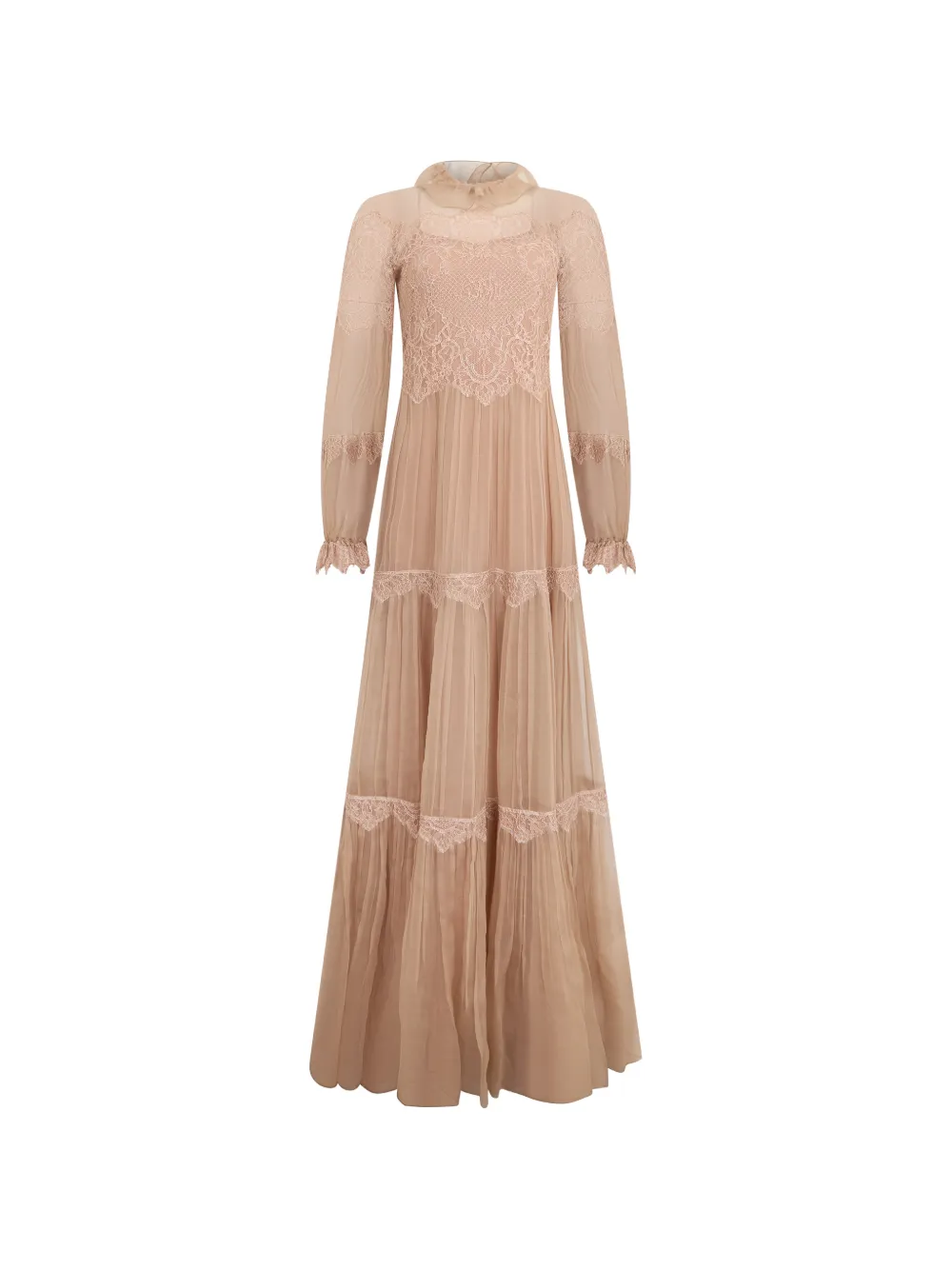 Alberta Ferretti lace-panelled pleated maxi dress