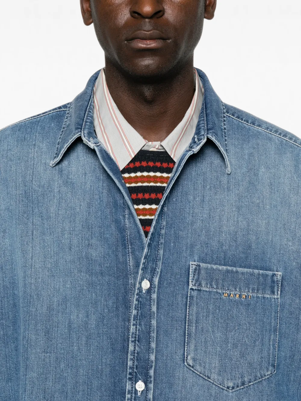 Marni logo-embroidered chest-pocket shirt jacket Blauw