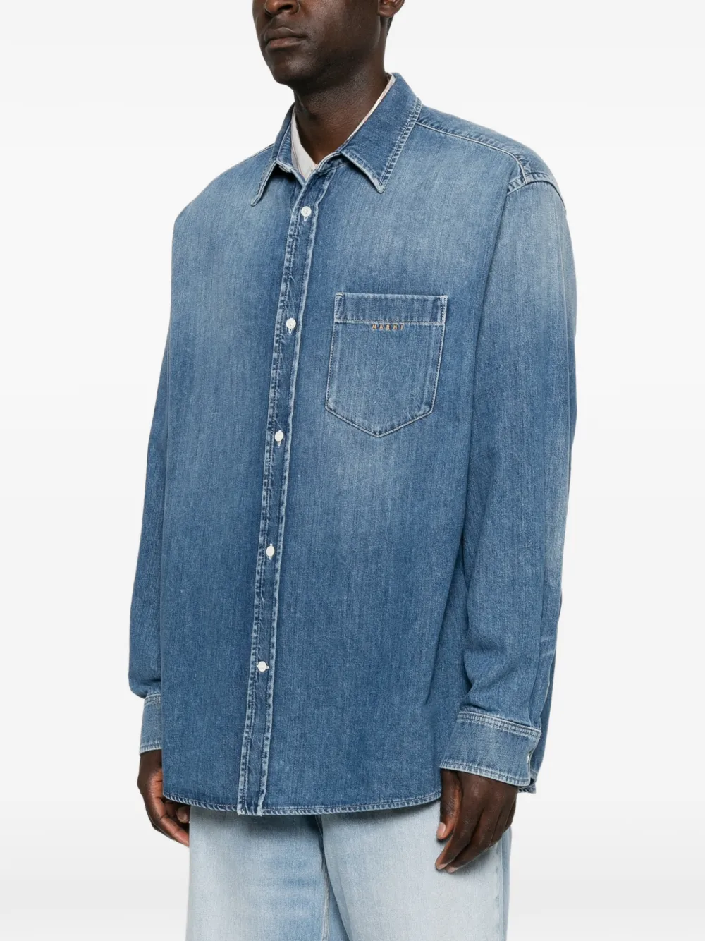 Marni logo-embroidered chest-pocket shirt jacket Blauw
