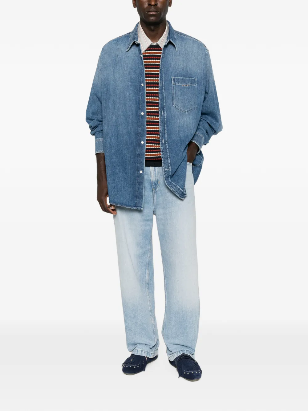 Marni logo-embroidered chest-pocket shirt jacket Blauw