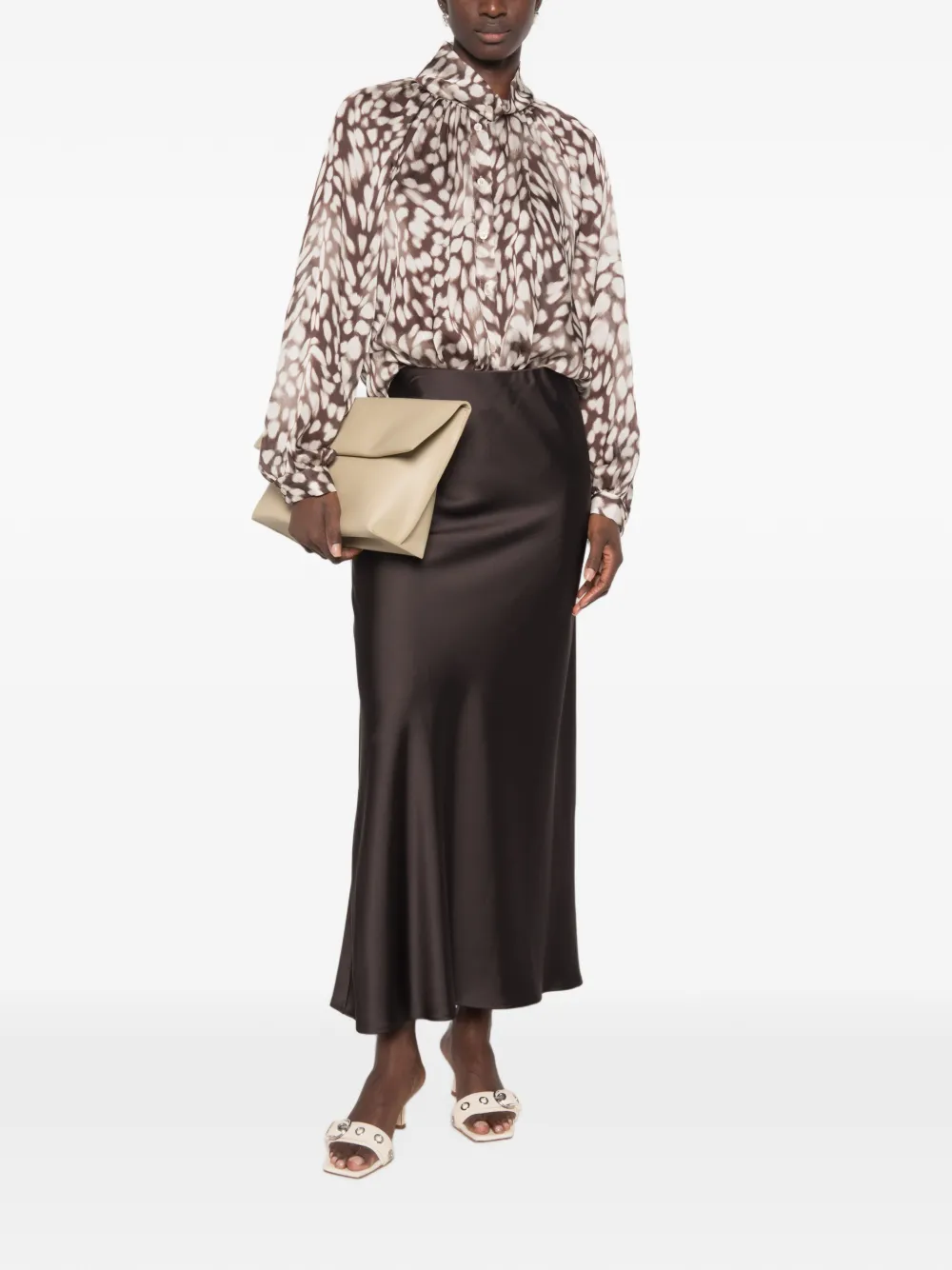 IMPERIAL Gesmockte blouse met abstracte print Bruin