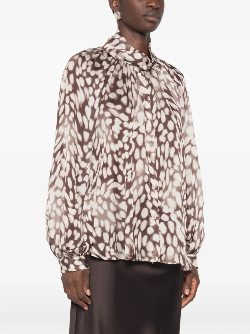 IMPERIAL Gesmockte blouse met abstracte print Bruin