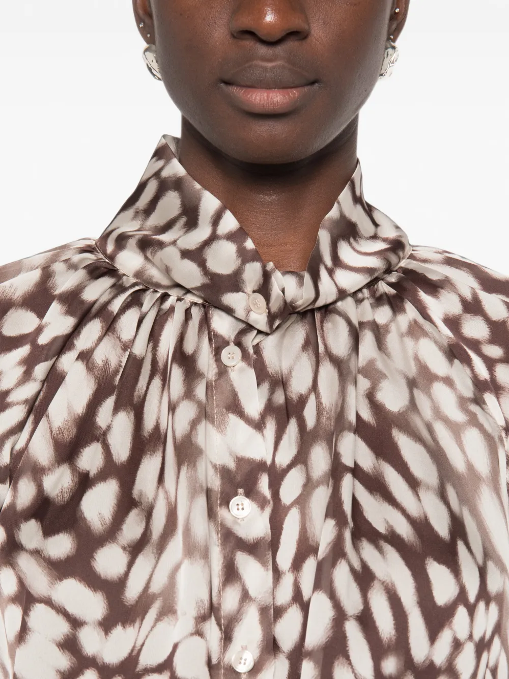 IMPERIAL Gesmockte blouse met abstracte print Bruin