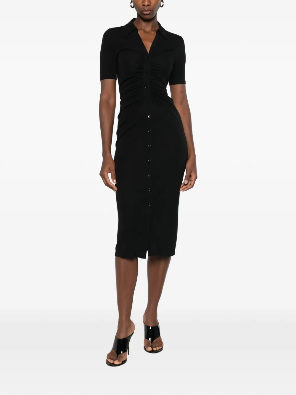 DVF Diane von Furstenberg Button-down jurk met ruches Zwart