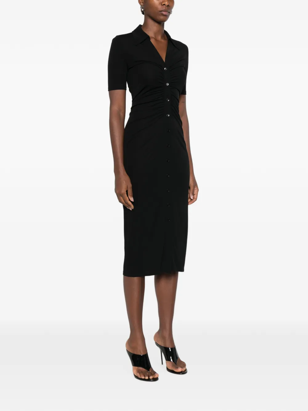 DVF Diane von Furstenberg Button-down jurk met ruches Zwart