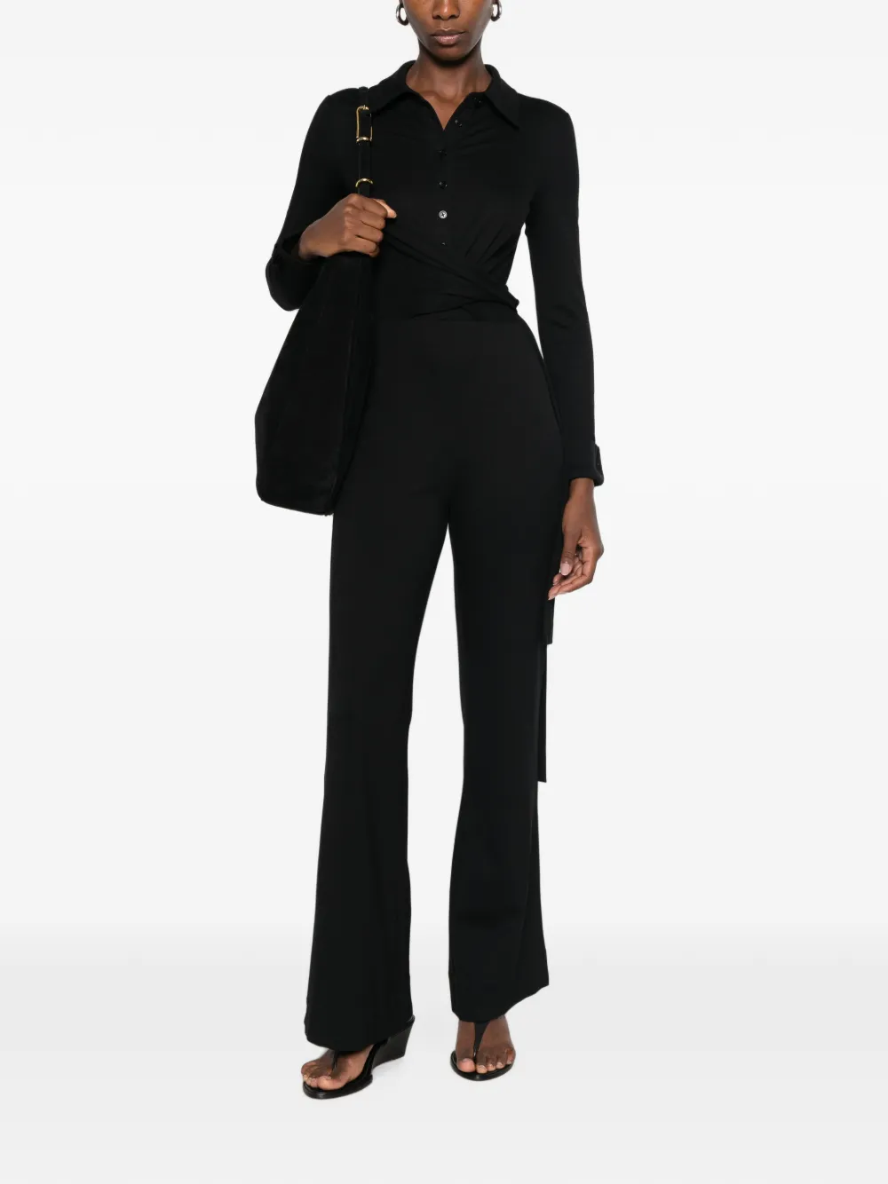 DVF Diane von Furstenberg Michele jumpsuit met lange mouwen en wikkelvoorkant Zwart