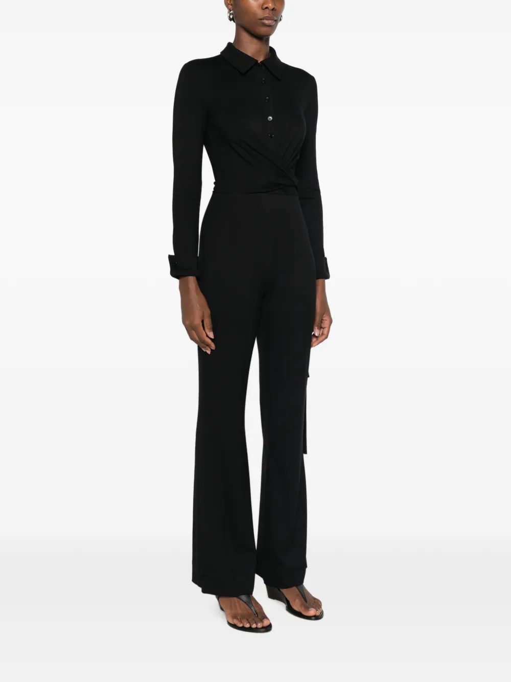DVF Diane von Furstenberg Michele jumpsuit met lange mouwen en wikkelvoorkant Zwart