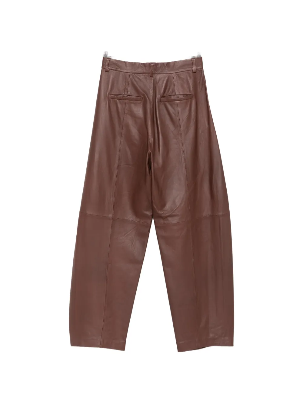 Alysi Leren broek met riemlussen Bruin