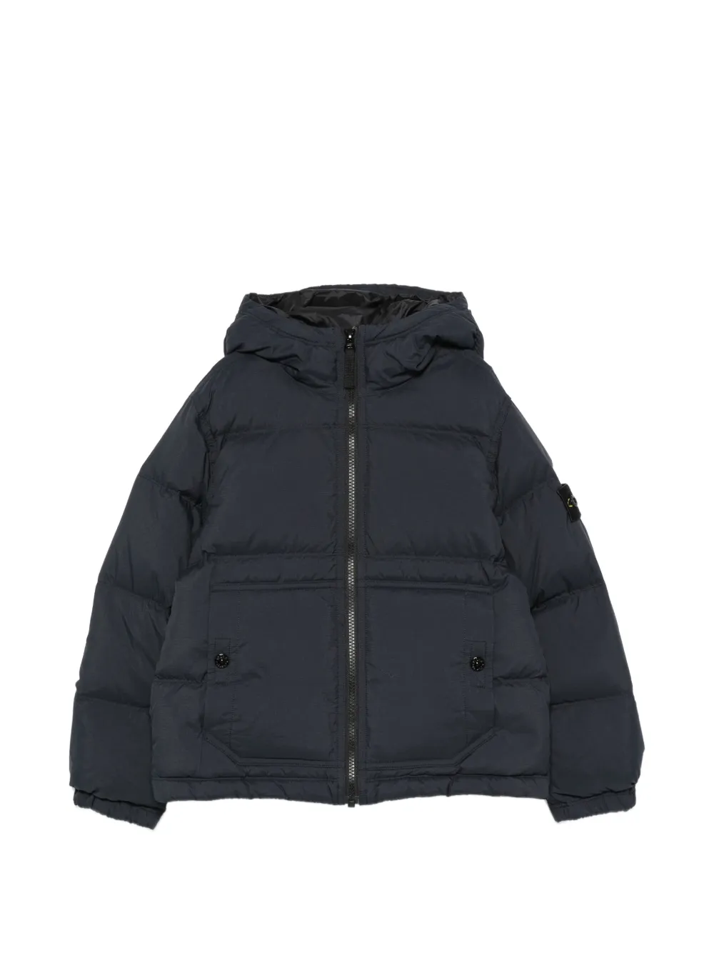 Stone Island Junior logo-patch hooded jacket - Blu
