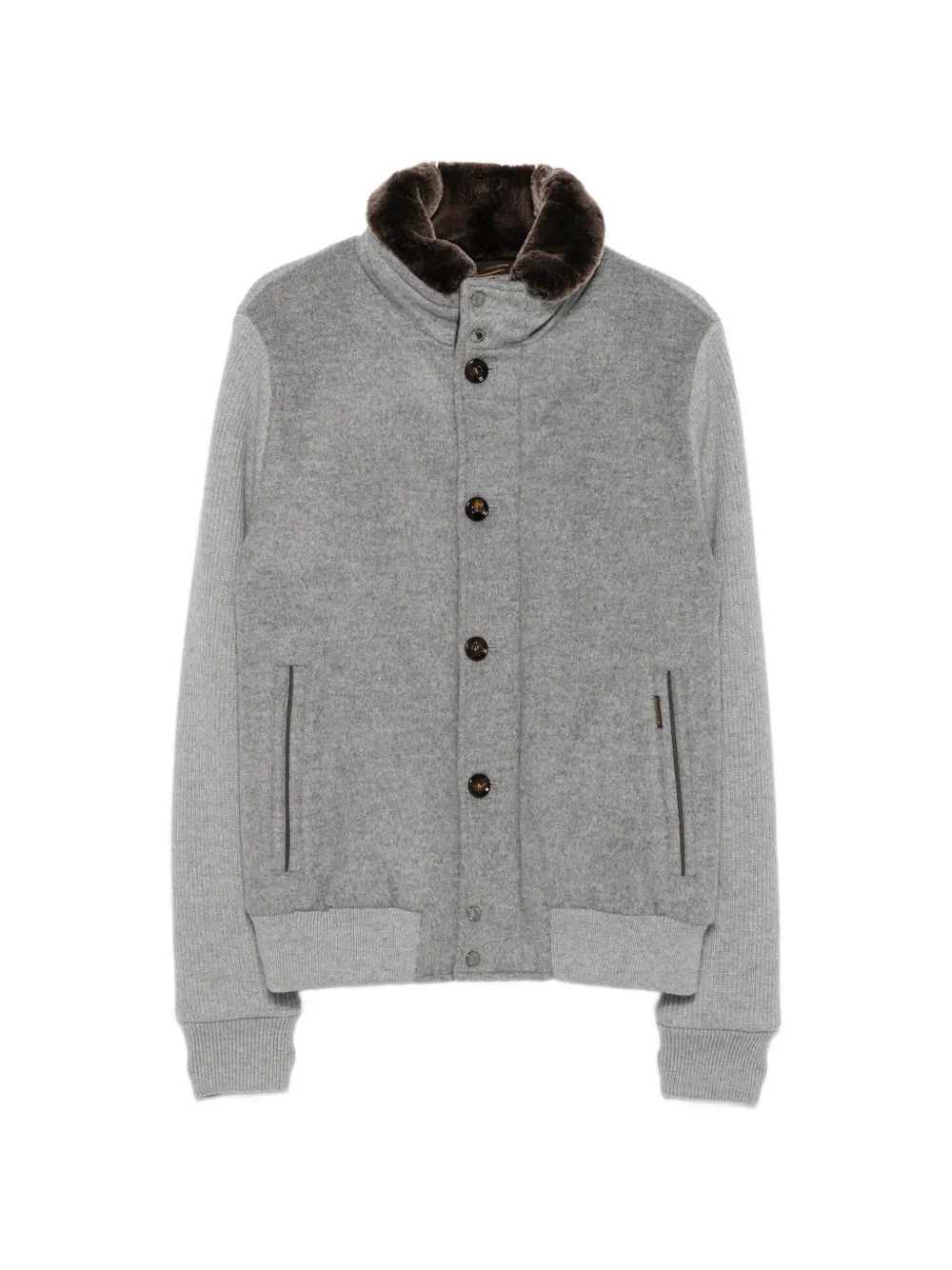 Moorer faux-fur collar panelled bomber jacket - Grau