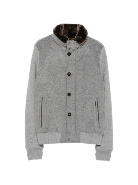 Moorer faux-fur collar panelled bomber jacket