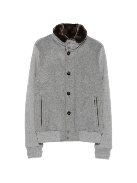 Moorer faux-fur collar panelled bomber jacket