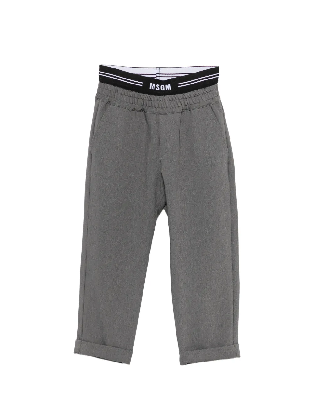 MSGM Kids logo-waistband tailored trousers - Grigio