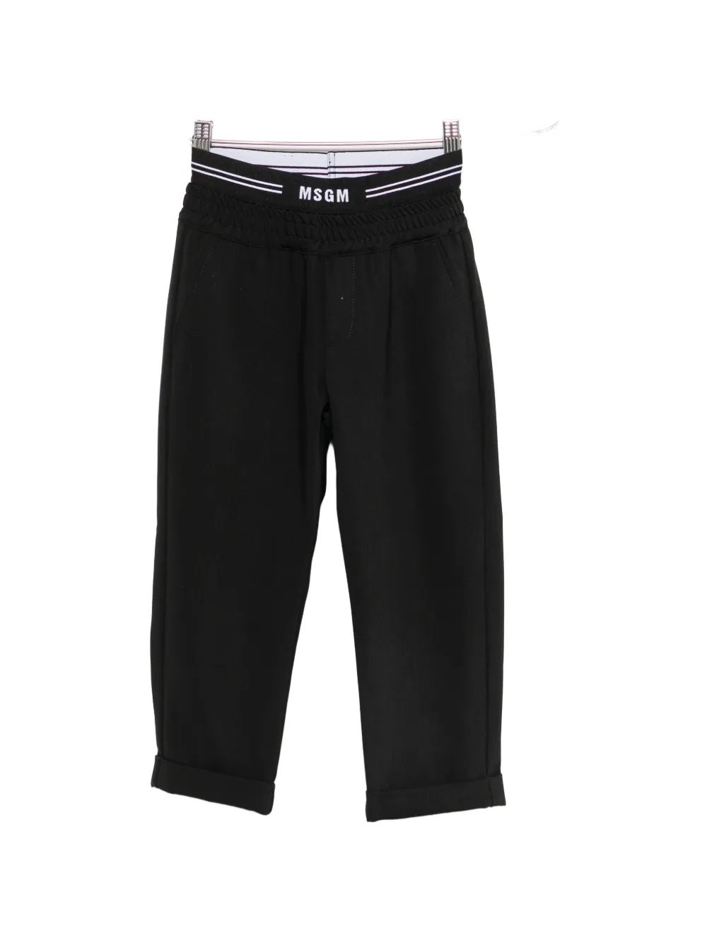 MSGM Kids logo-waistband turn-up trousers - Nero