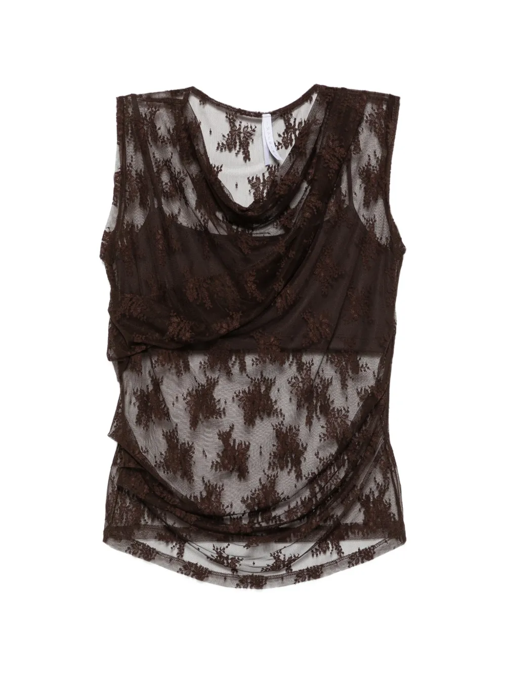 IMPERIAL lace-overlay draped top - Marrone