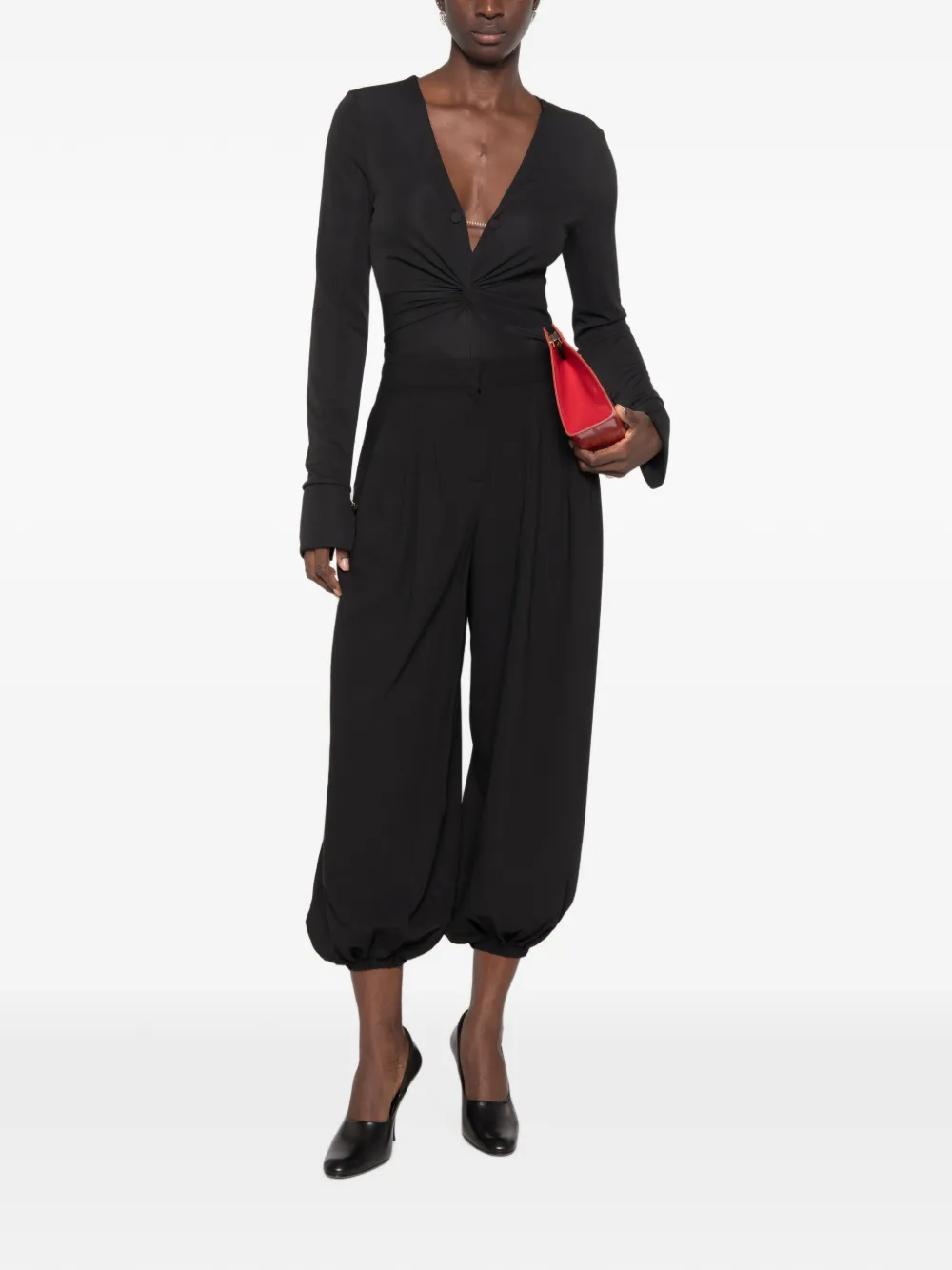 IMPERIAL Romper met gedraaid detail en V-hals Zwart