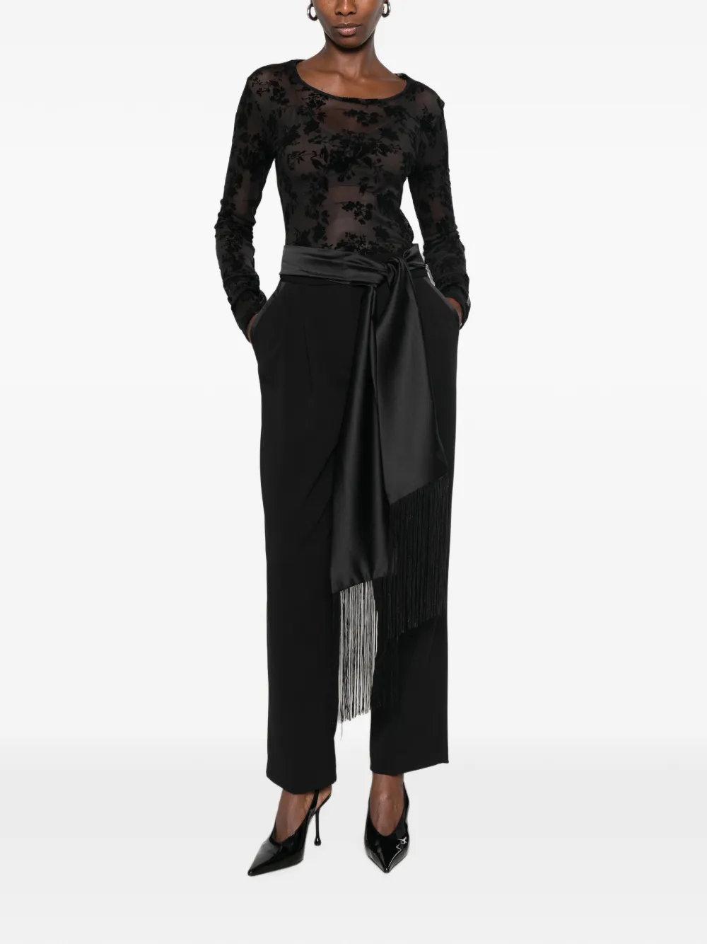 IMPERIAL Broek met franje afwerking en sjerp Zwart
