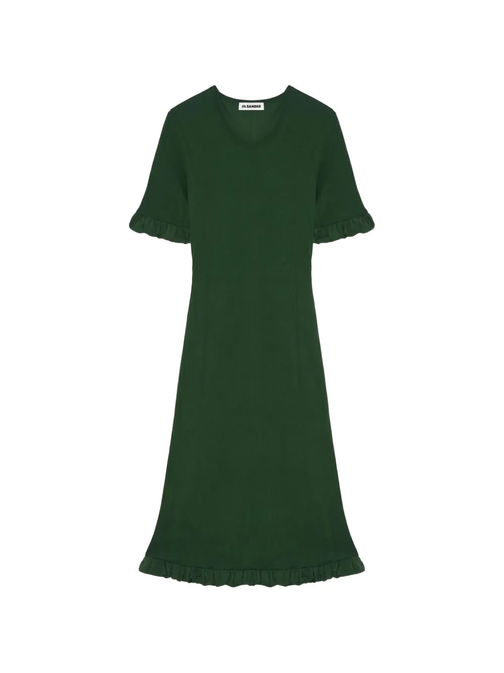 Jil Sander ruffled-trim ribbed-knit midi dress Groen