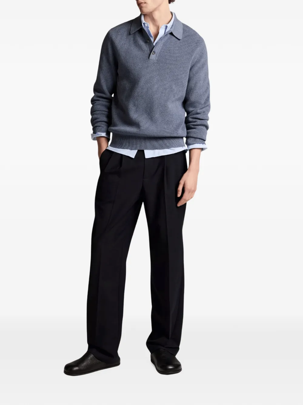 Vince Heirloom Shaker ribgebreid poloshirt Grijs