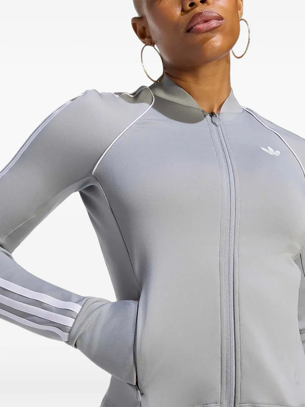 adidas logo-print side-stripe sweatshirt Grijs