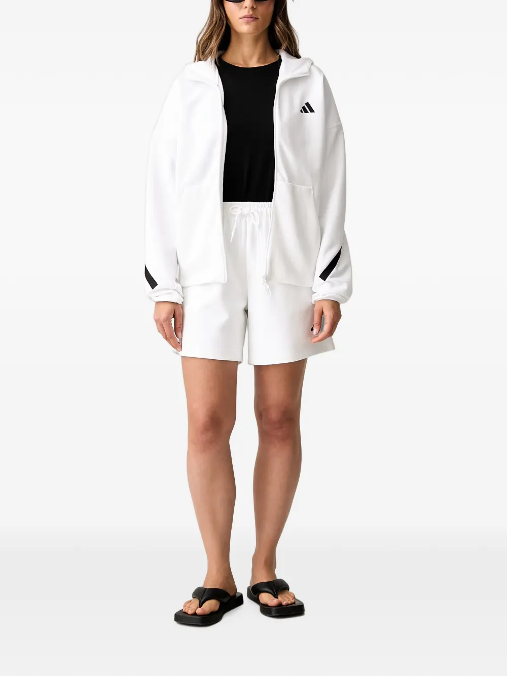 adidas logo-print zip-up hoodie Wit