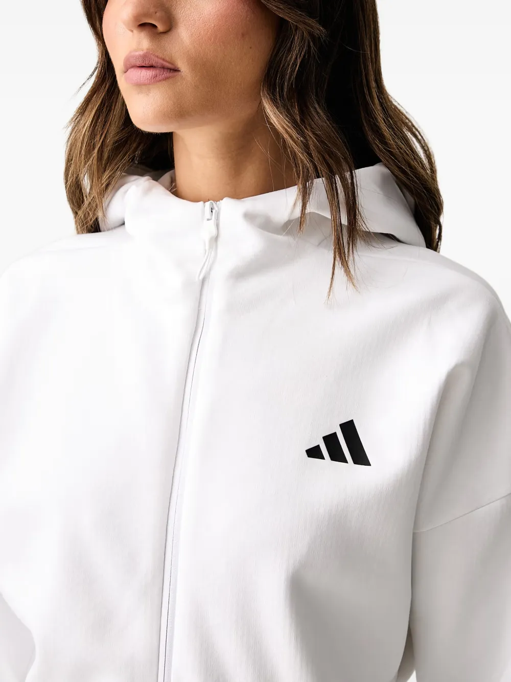 adidas logo-print zip-up hoodie Wit