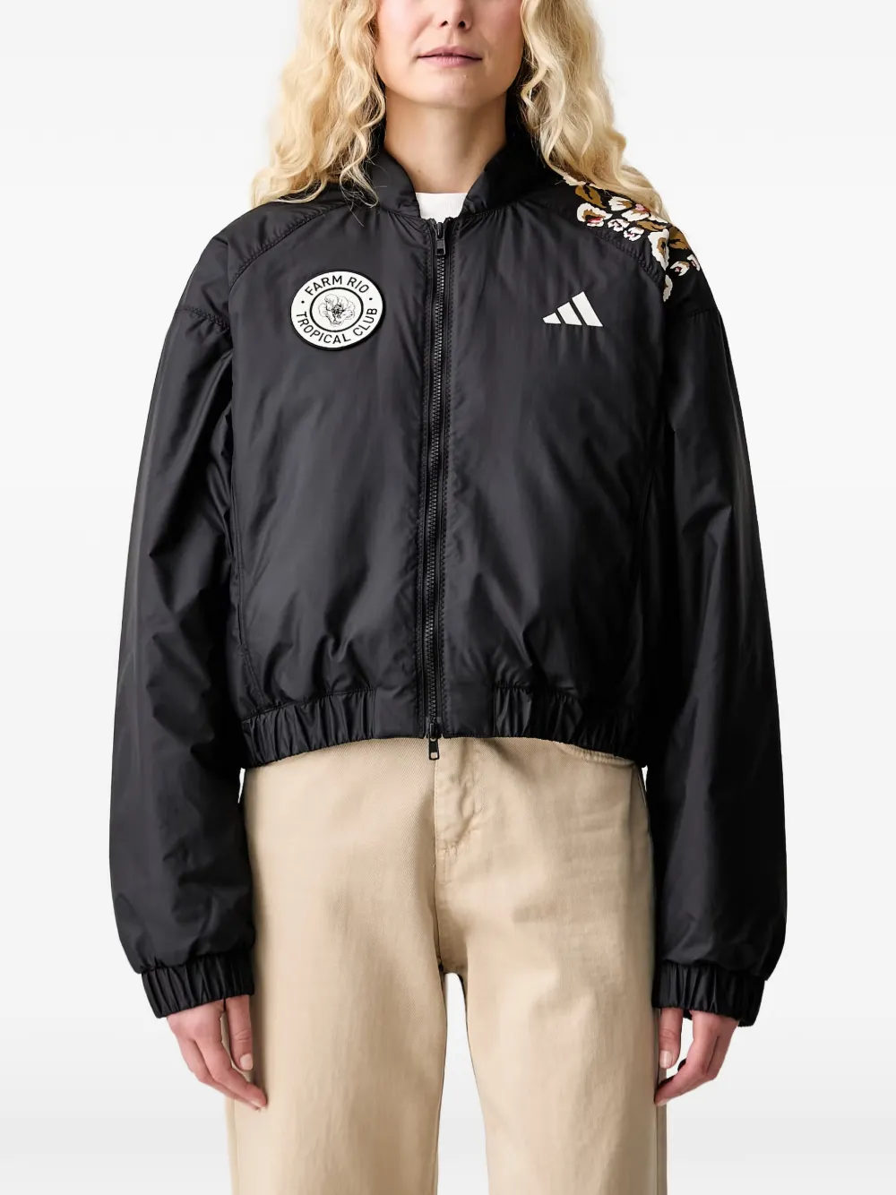 adidas x Farm Rio floral-print bomber jacket Zwart