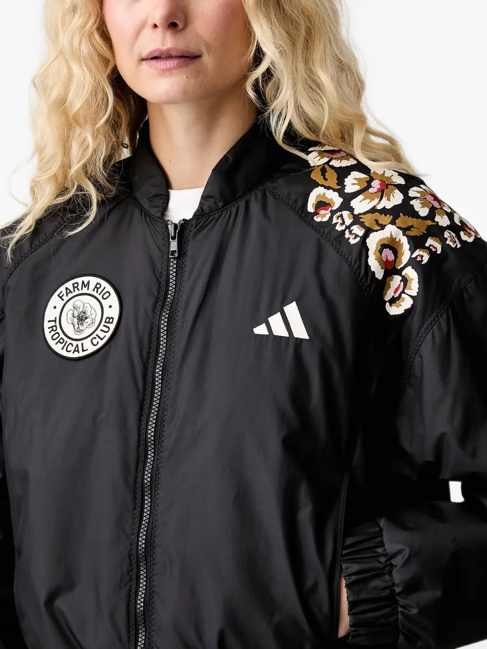 adidas x Farm Rio floral-print bomber jacket Zwart