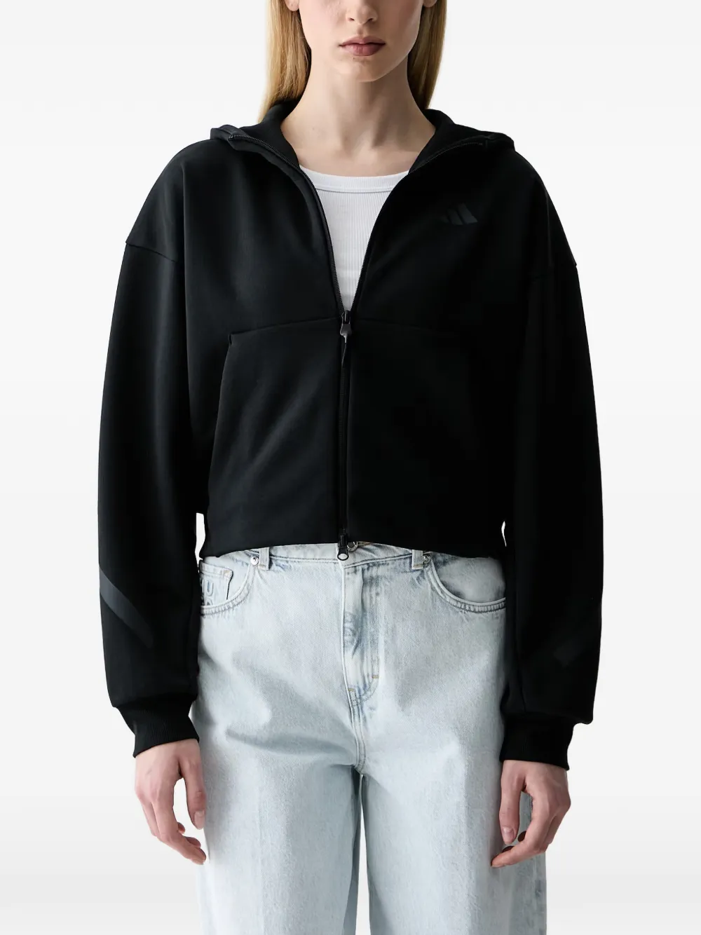 adidas logo-print zip-up hoodie - Nero