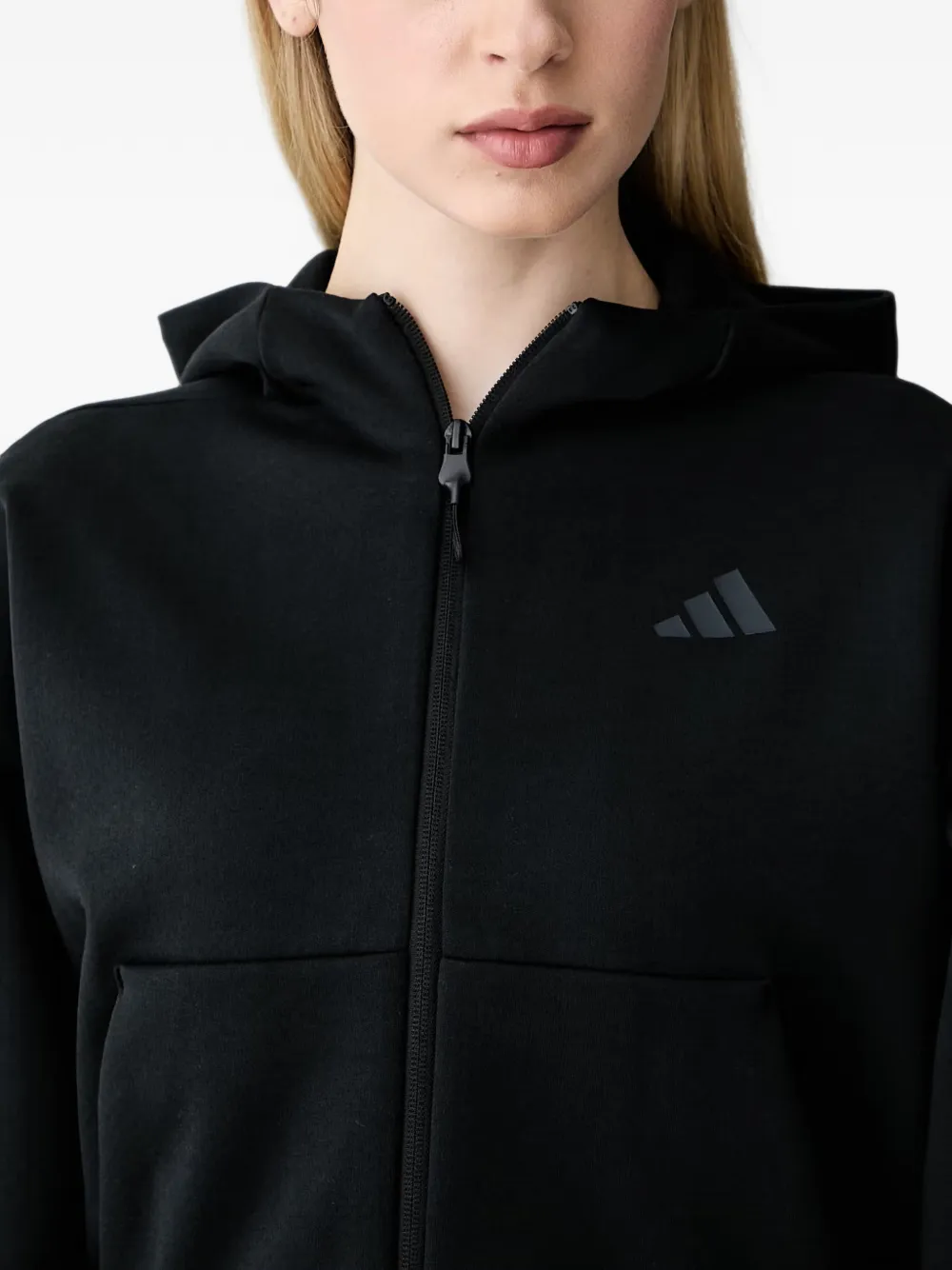 adidas logo-print zip-up hoodie Zwart