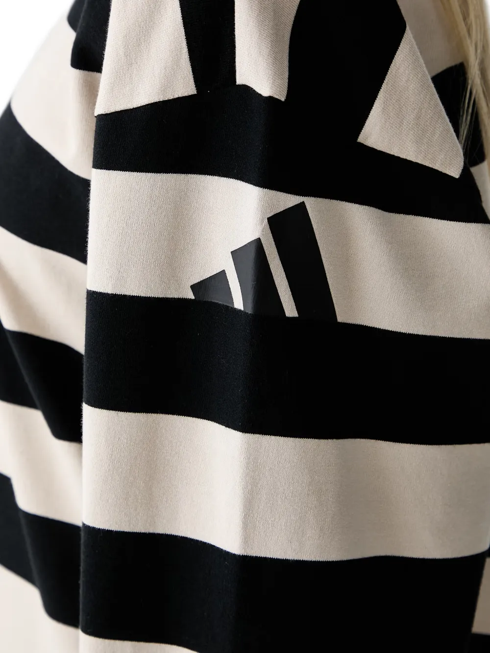 adidas striped quarter-zip polo shirt Beige