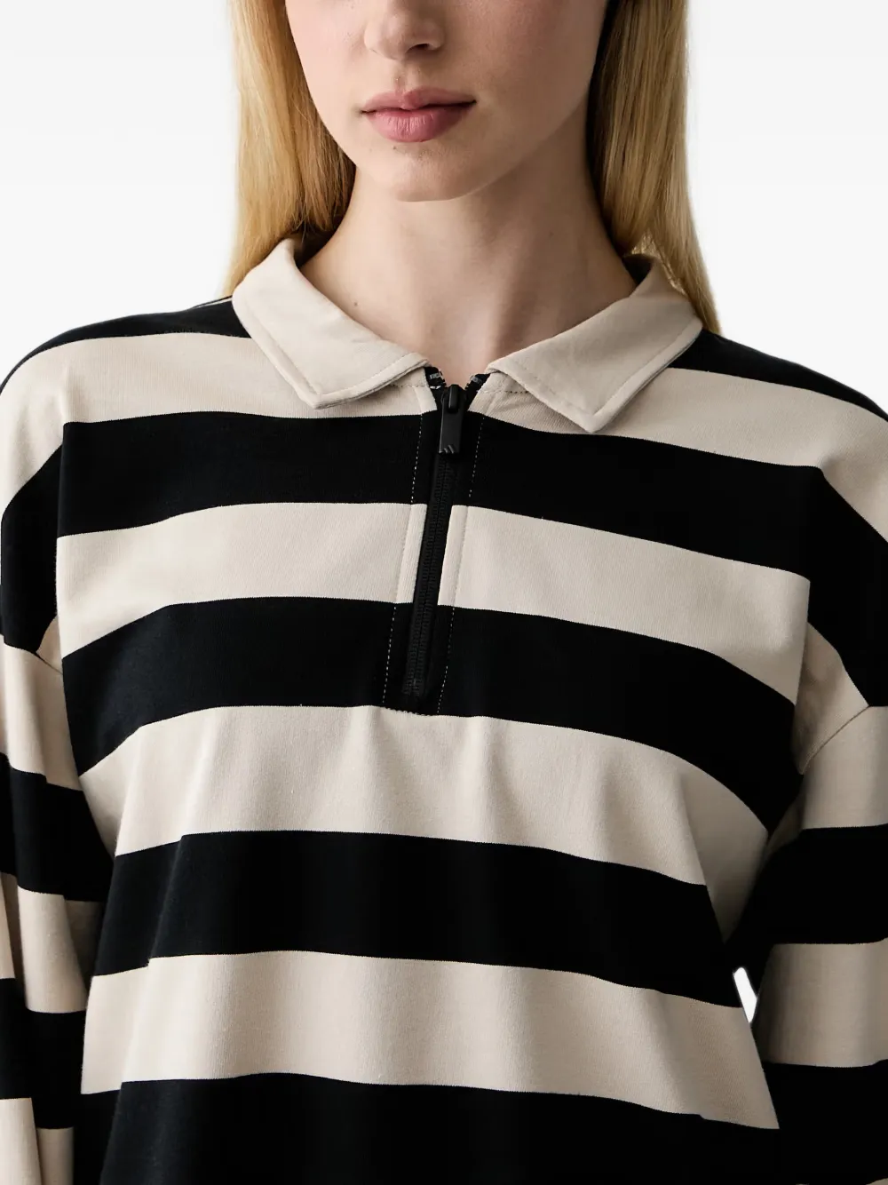 adidas striped quarter-zip polo shirt Beige