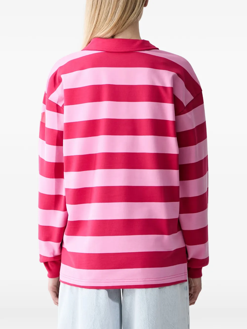 adidas striped quarter-zip polo shirt Roze