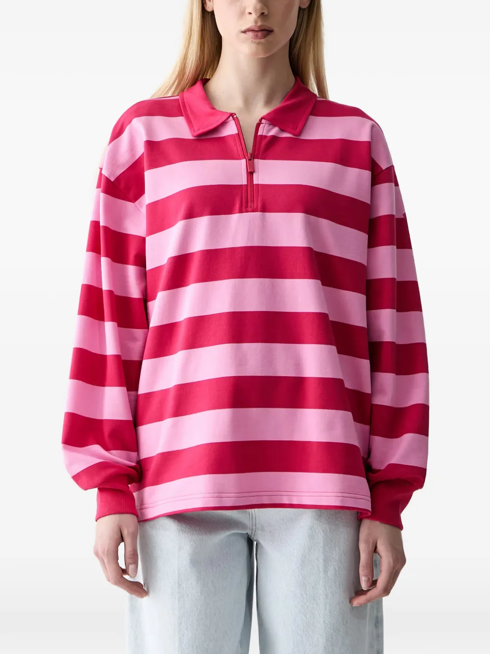 adidas striped quarter-zip polo shirt Roze