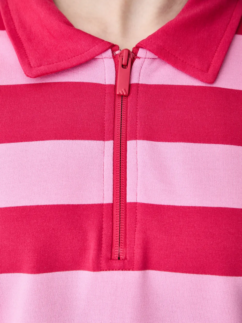 adidas striped quarter-zip polo shirt Roze