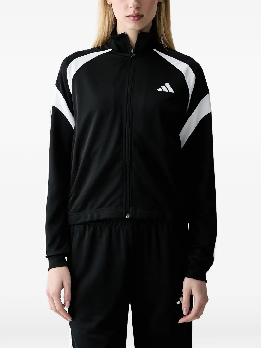 adidas logo-print zip-up tracksuit Zwart