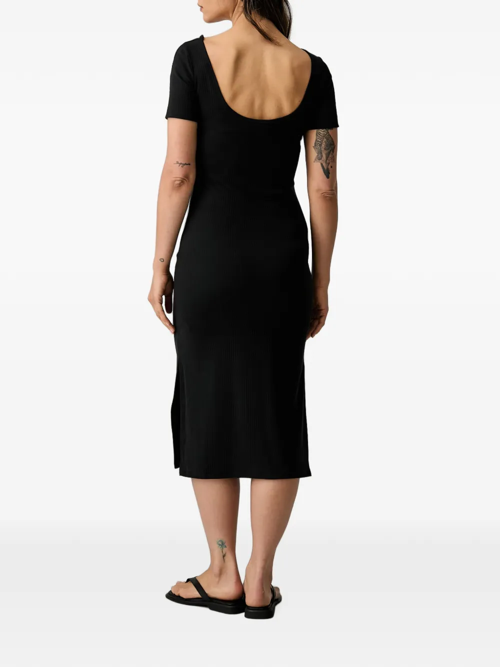 adidas ribbed logo-embroidered midi dress Zwart