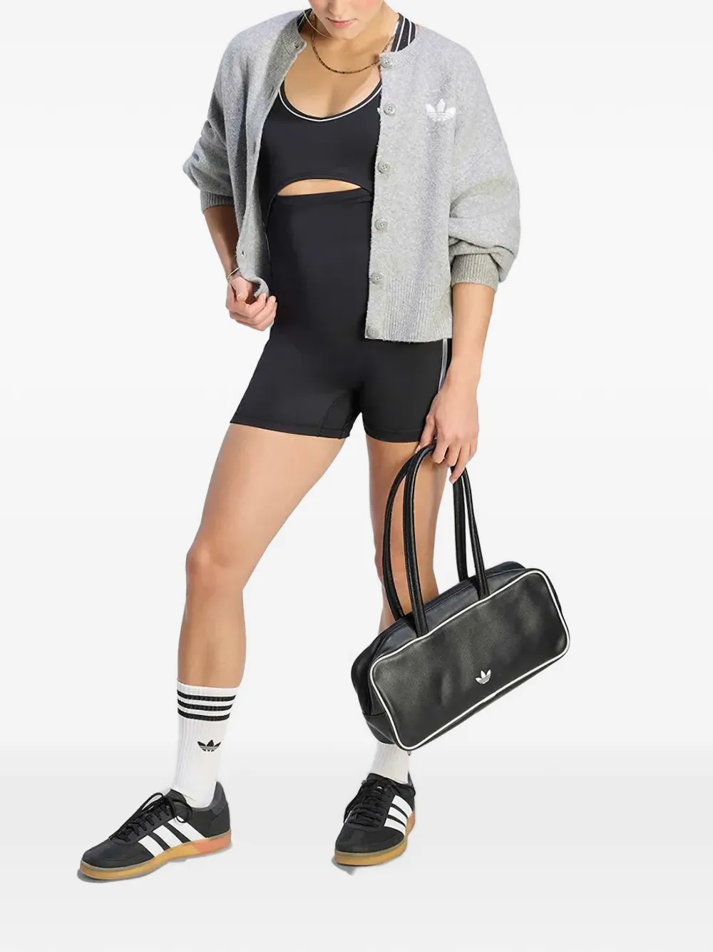 adidas cut-out side-stripe jumpsuit Zwart