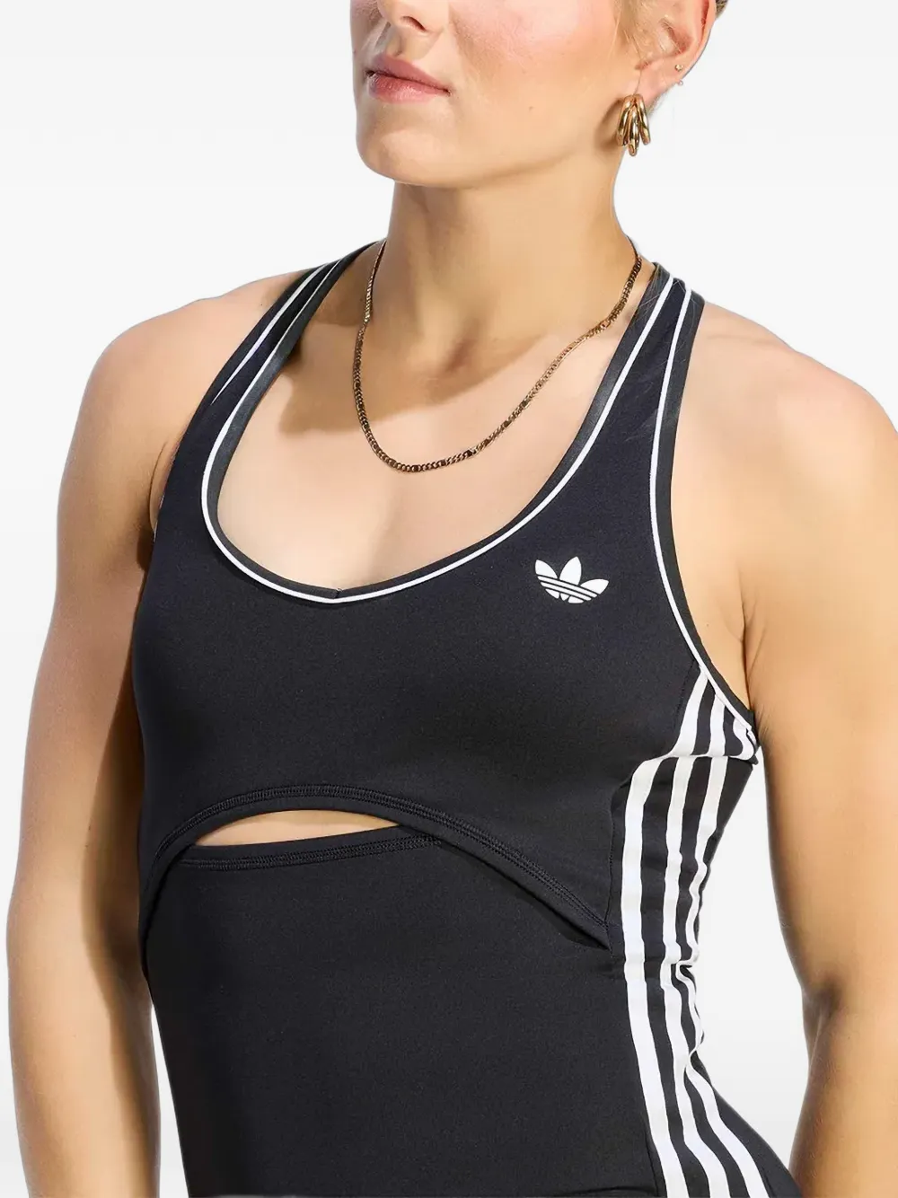adidas cut-out side-stripe jumpsuit Zwart